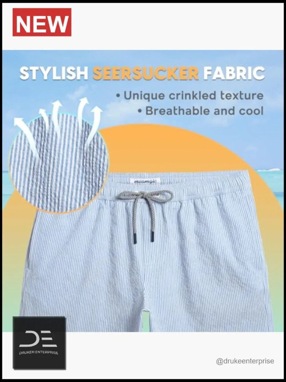 Men's Seersucker Swim Trunks 5.5 inch Quick Dry with Mesh Liner